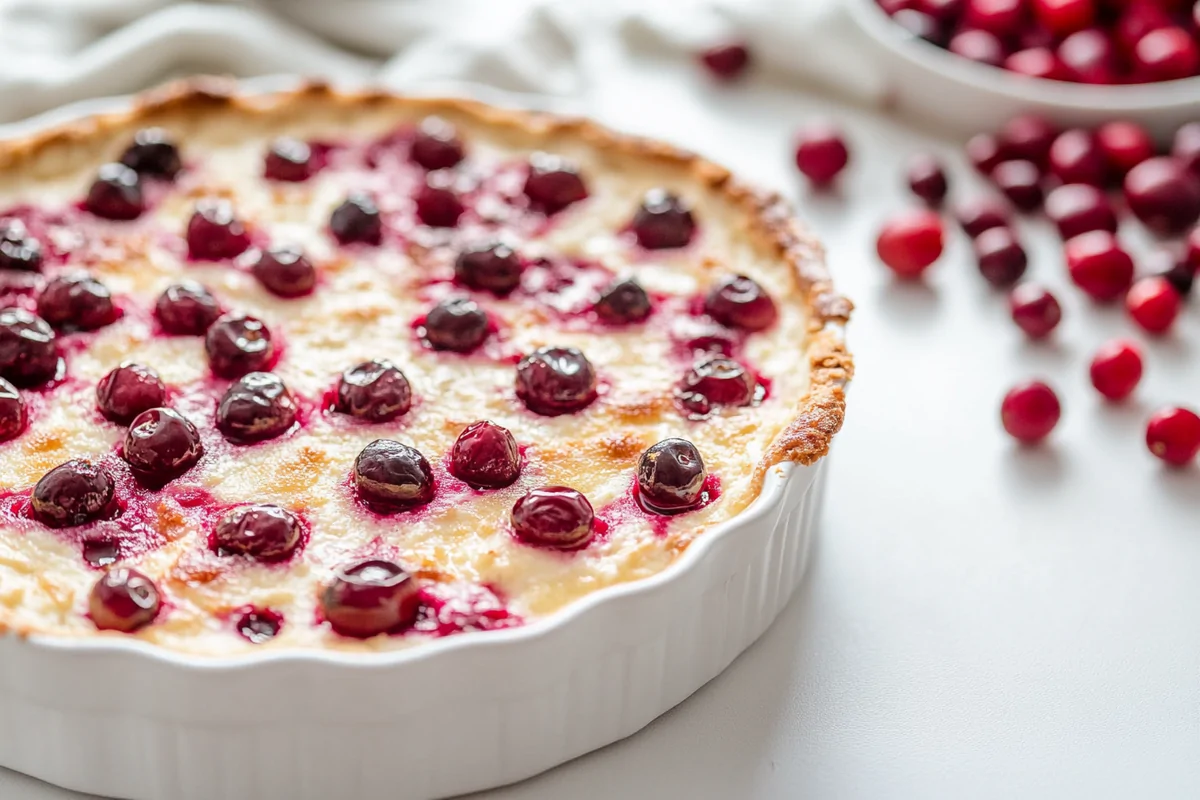 A delectable baked cranberry cream cheese dip with a golden, flaky crust, perfect for holiday gatherings and parties.